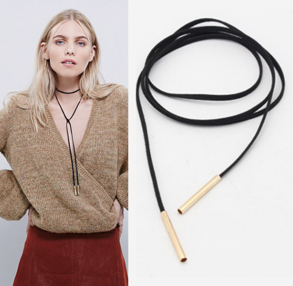 Leather Wrap Choker - Gold and Rose Gold Ends