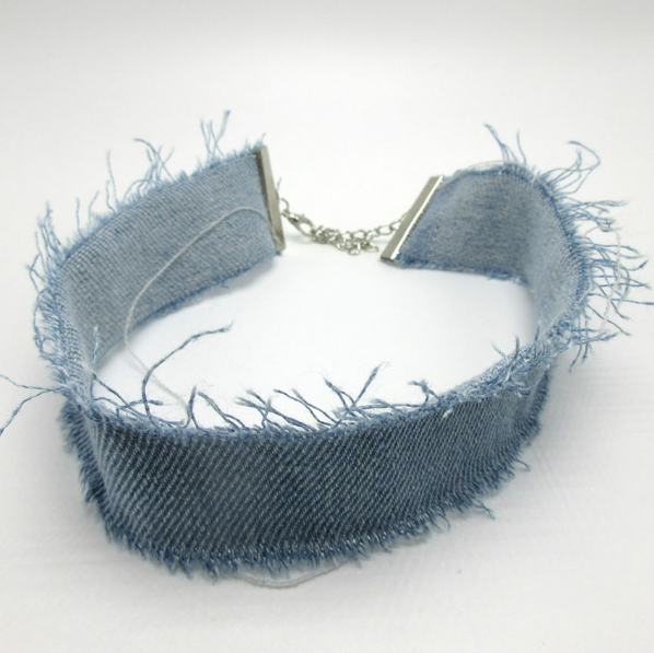 Frayed  Blue Denim Collar Choker