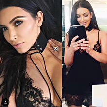 Black Lace Up Celebrity Style Choker